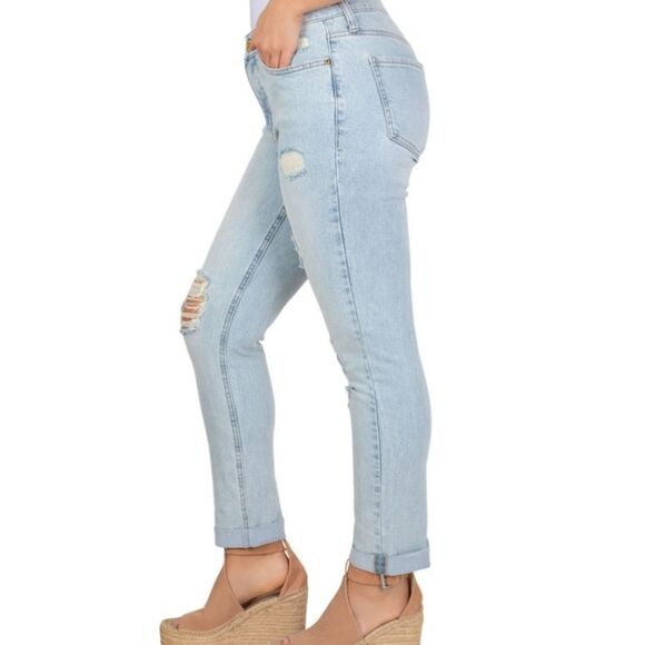 PLUS size! Seven7 Stretch Distressed Bleach Wash Ankle Jeans - Picture 4 of 11